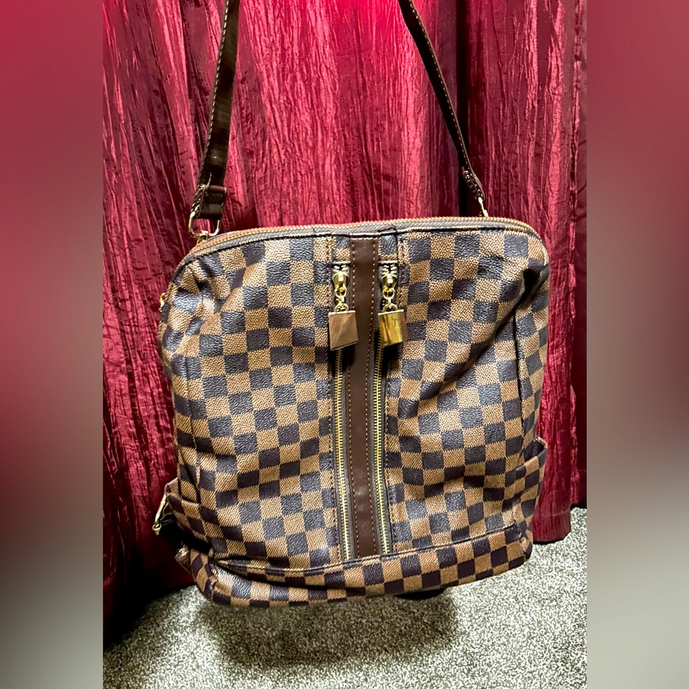 Brown Checkered Backpack - image 1